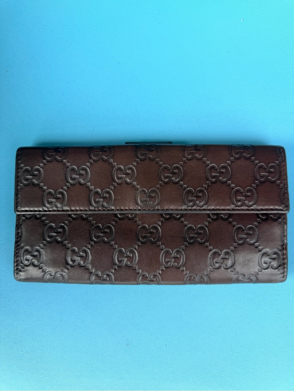 Gucci Dark Brown Embossed GG Leather Continental Wallet AUTHENTIC